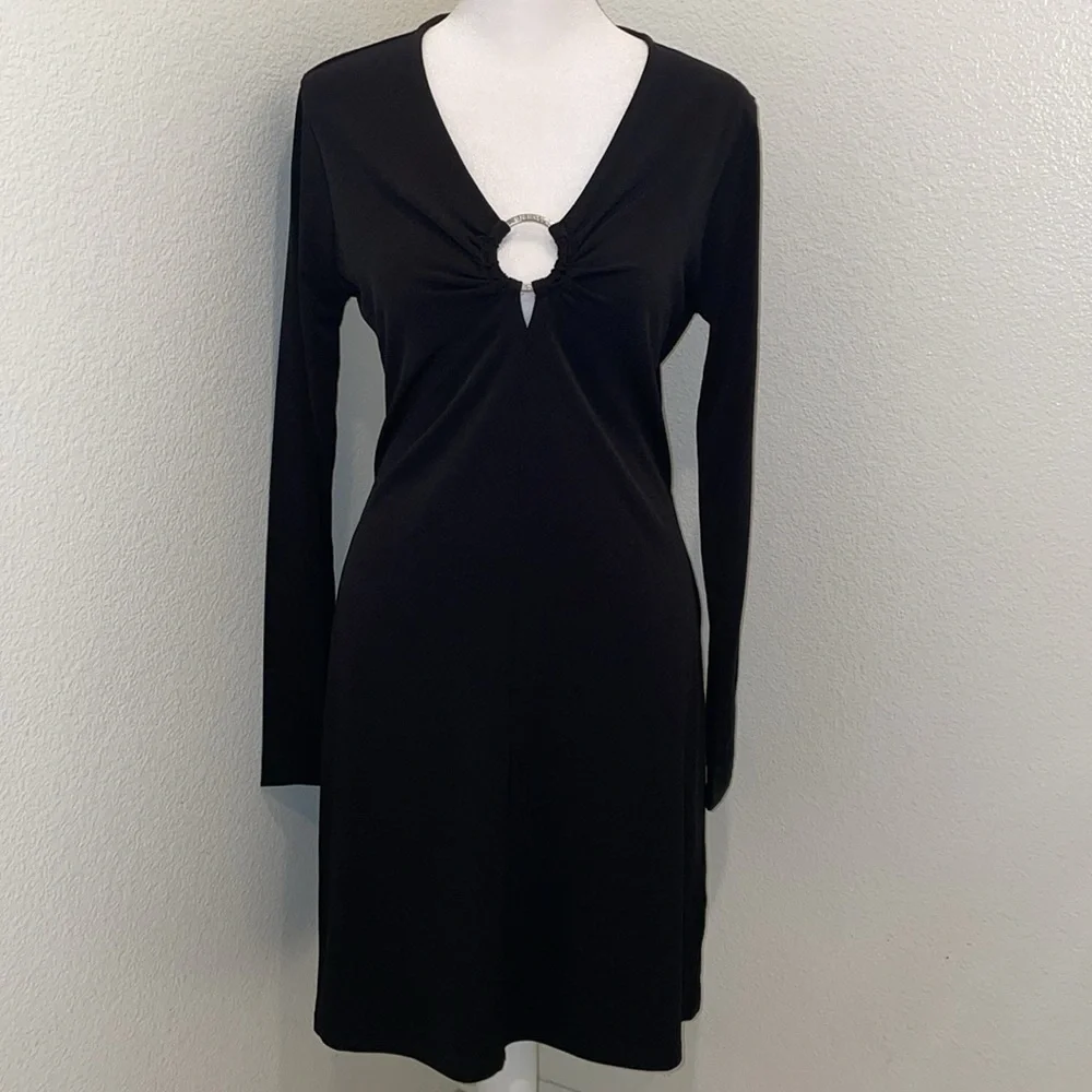 NWT MICHAEL Michael Kors Women’s Long Sleeve Center Ring Cutout Dress Black M‌‌‌ - Picture 2 of 8